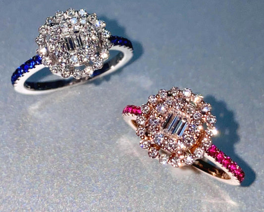 18k solid gold natural diamond and ruby/sapphire ring