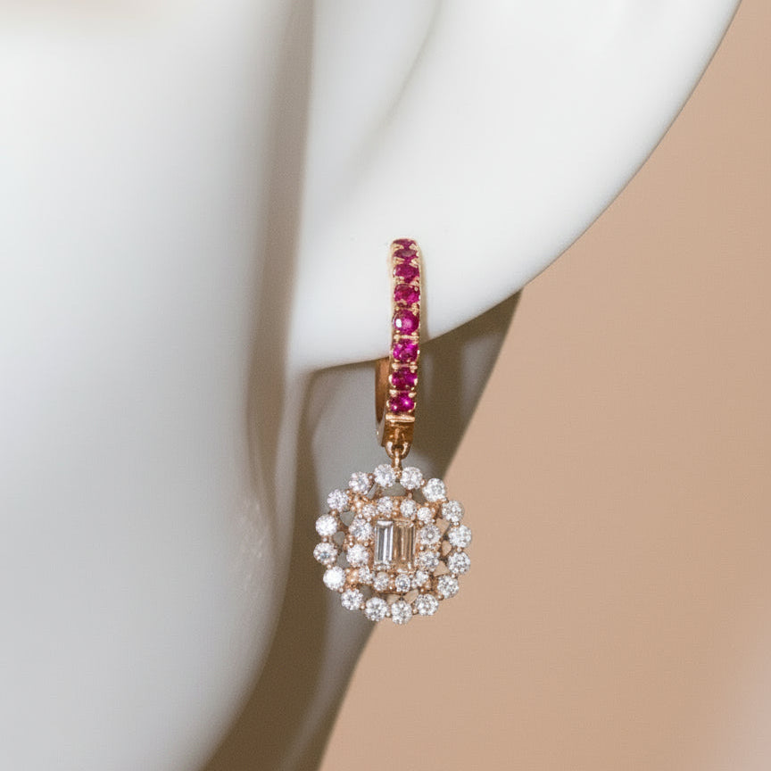 18k solid gold natural diamond Peony earrings-Ruby/ Sapphire