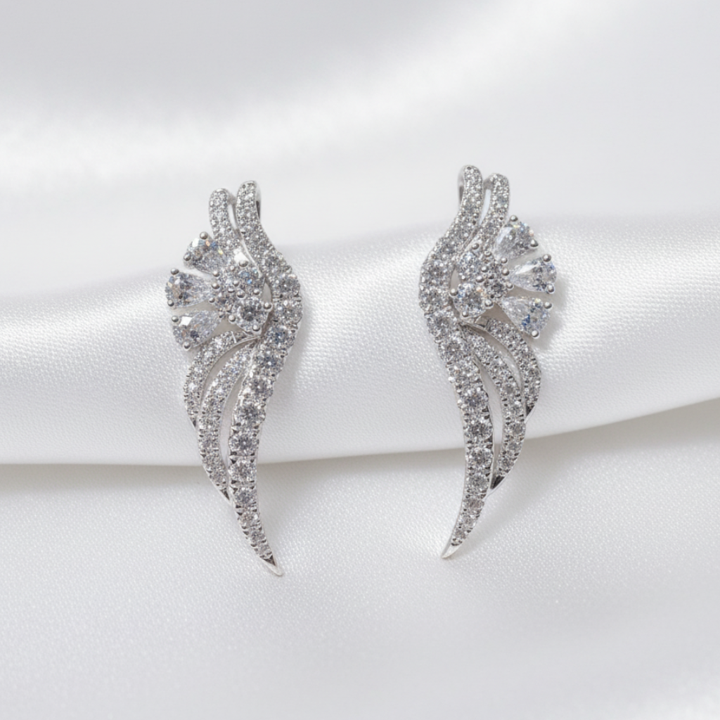14 karat solid gold 0.90 CT natural diamond wing earring posts