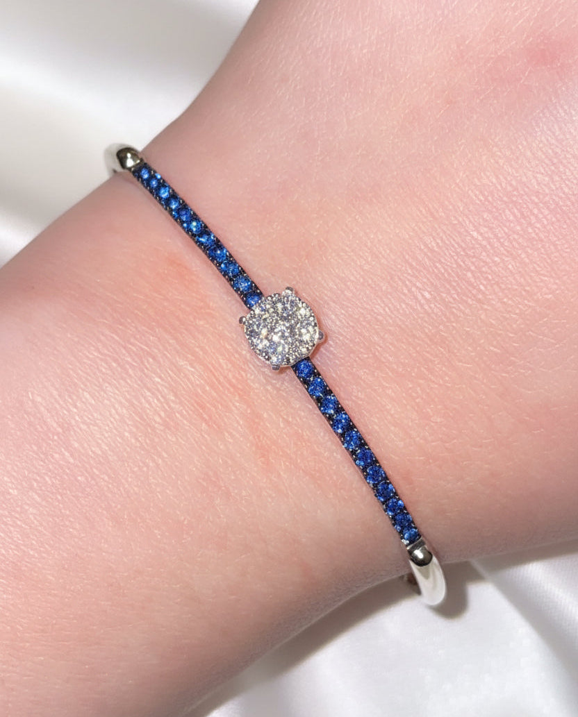 sterling silver natural diamond and blue sapphire bangle