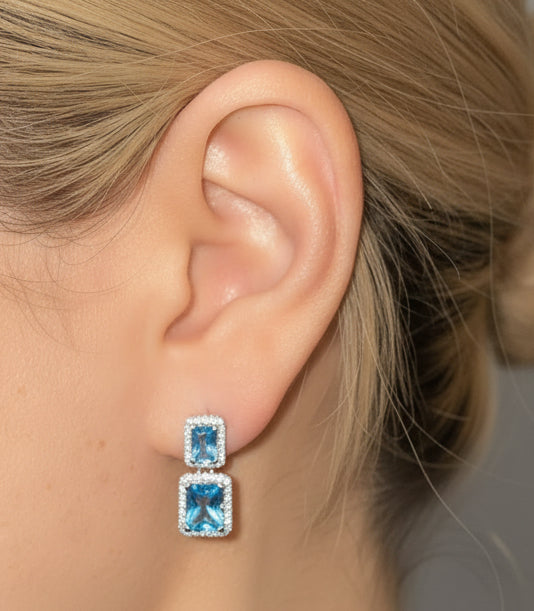 18k solid gold natural diamond and blue topaz earring posts