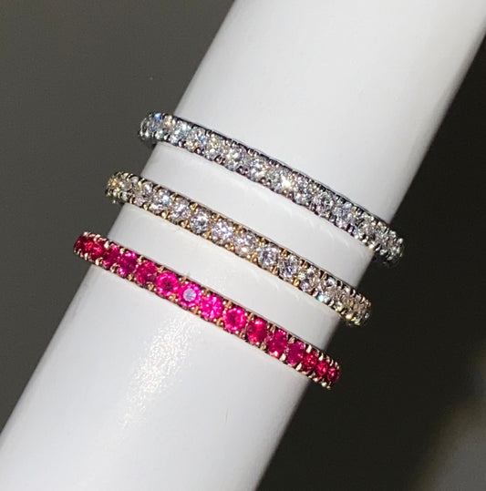 Anello in oro massiccio 14 carati con diamanti naturali e rubini (misura regolabile)