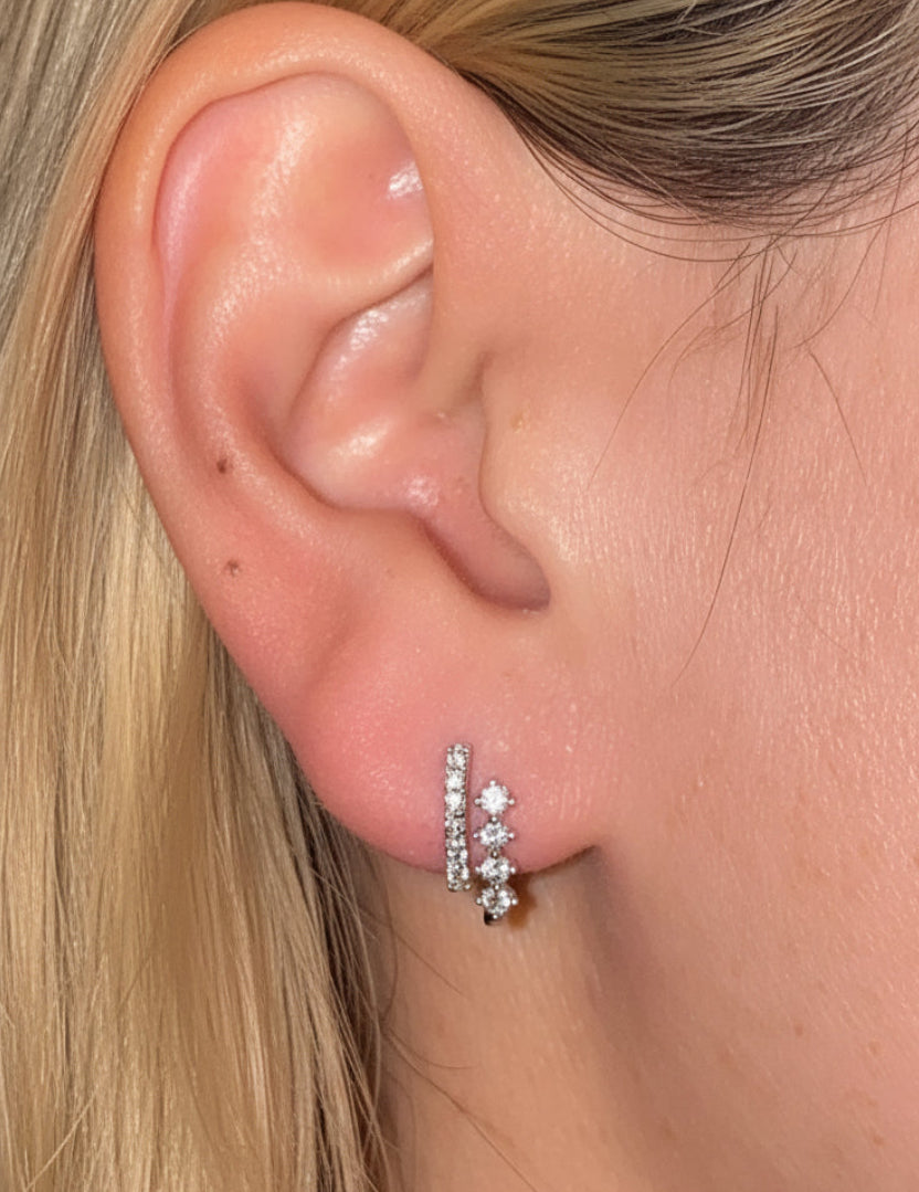 14 karat solid gold natural diamond double hoop earrings