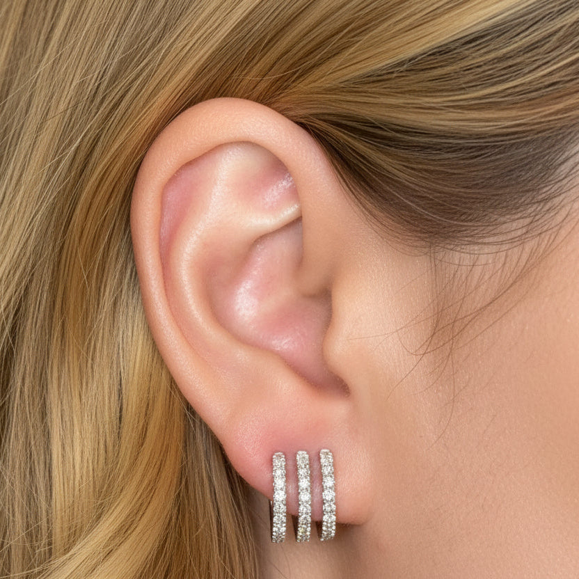 18k gold 0.87CT natural diamond row earring posts