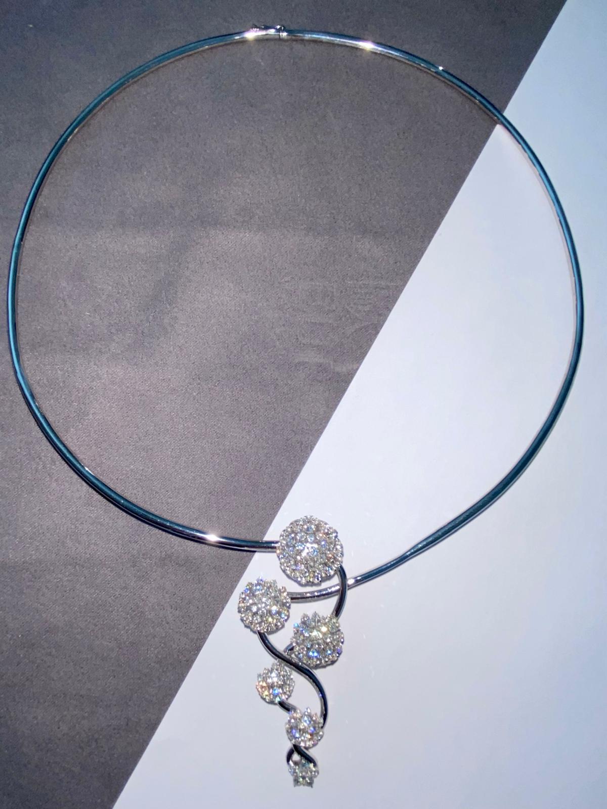 Artistic Necklace -4.76CT Natural diamond dandelions in sterling silver