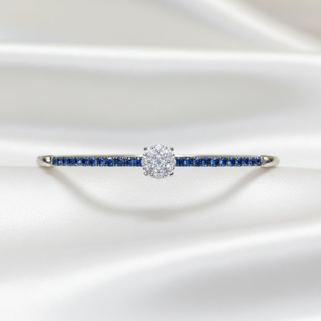 sterling silver natural diamond and blue sapphire bangle