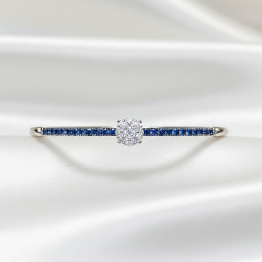 sterling silver natural diamond and blue sapphire bangle