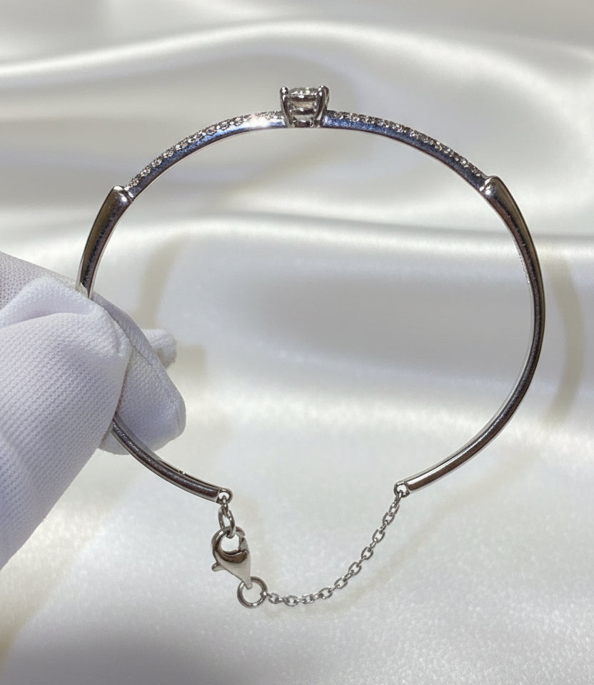 sterling silver natural diamond and blue sapphire bangle