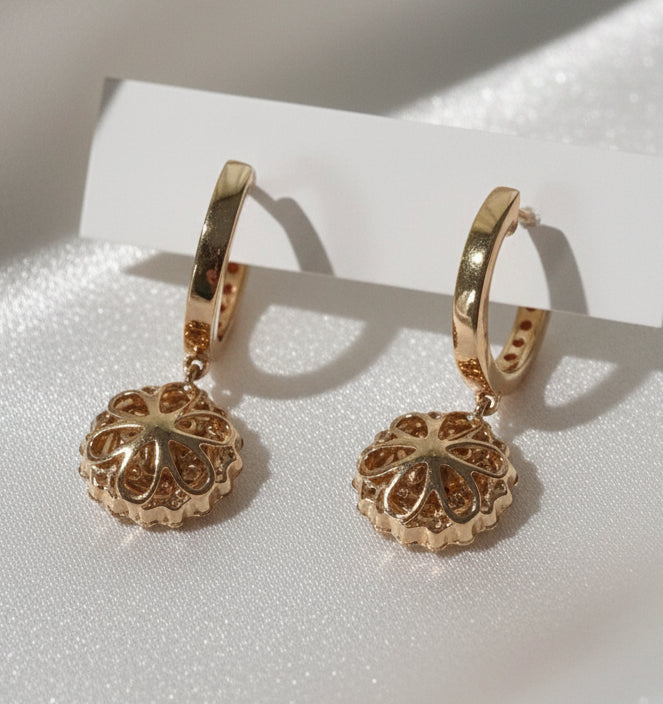 18k solid gold natural diamond Peony earrings-Ruby/ Sapphire