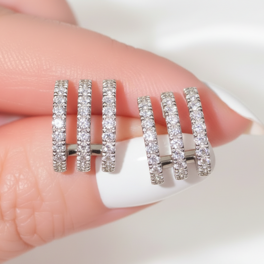 18k gold 0.87CT natural diamond row earring posts