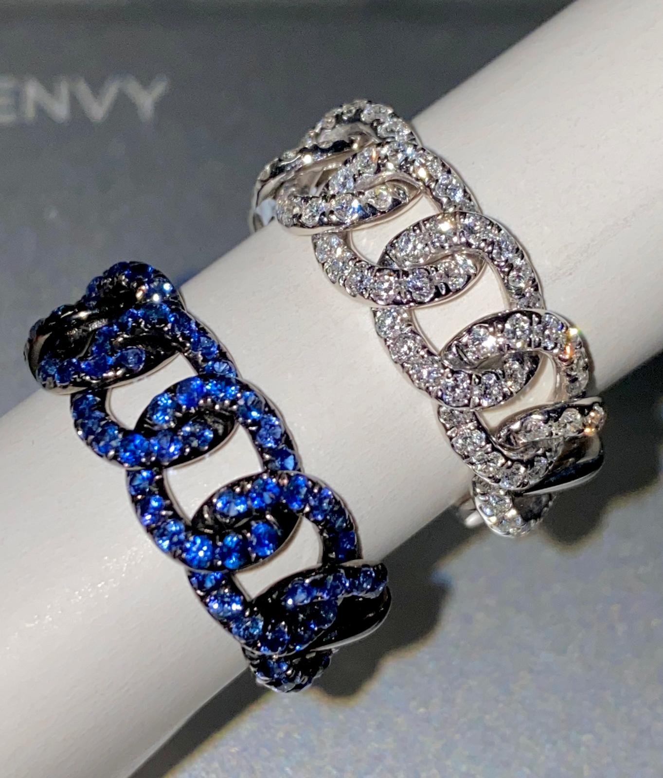 1.97CT natural blue sapphire soft chain ring in sterling silver