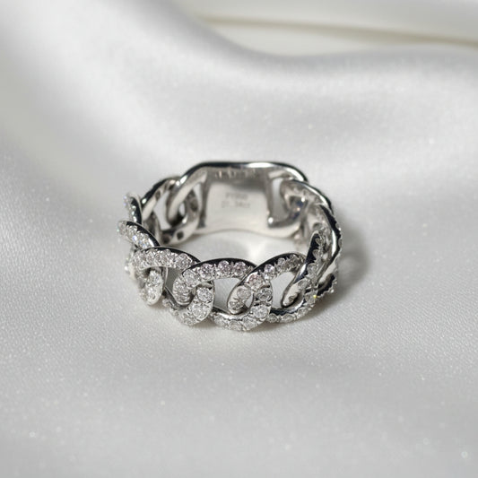 Ensemble de deux bagues : Bague chaîne en platine et diamant naturel, Bague en argent sterling et saphir naturel (ajustable)