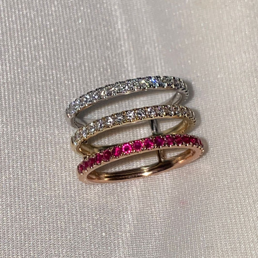 14-karat solid gold natural diamonds and rubies ring (Resizable)