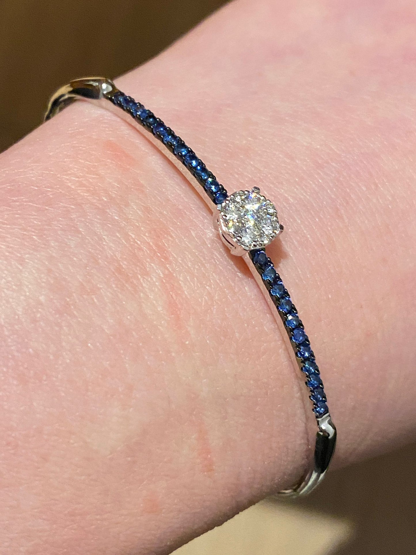 sterling silver natural diamond and blue sapphire bangle