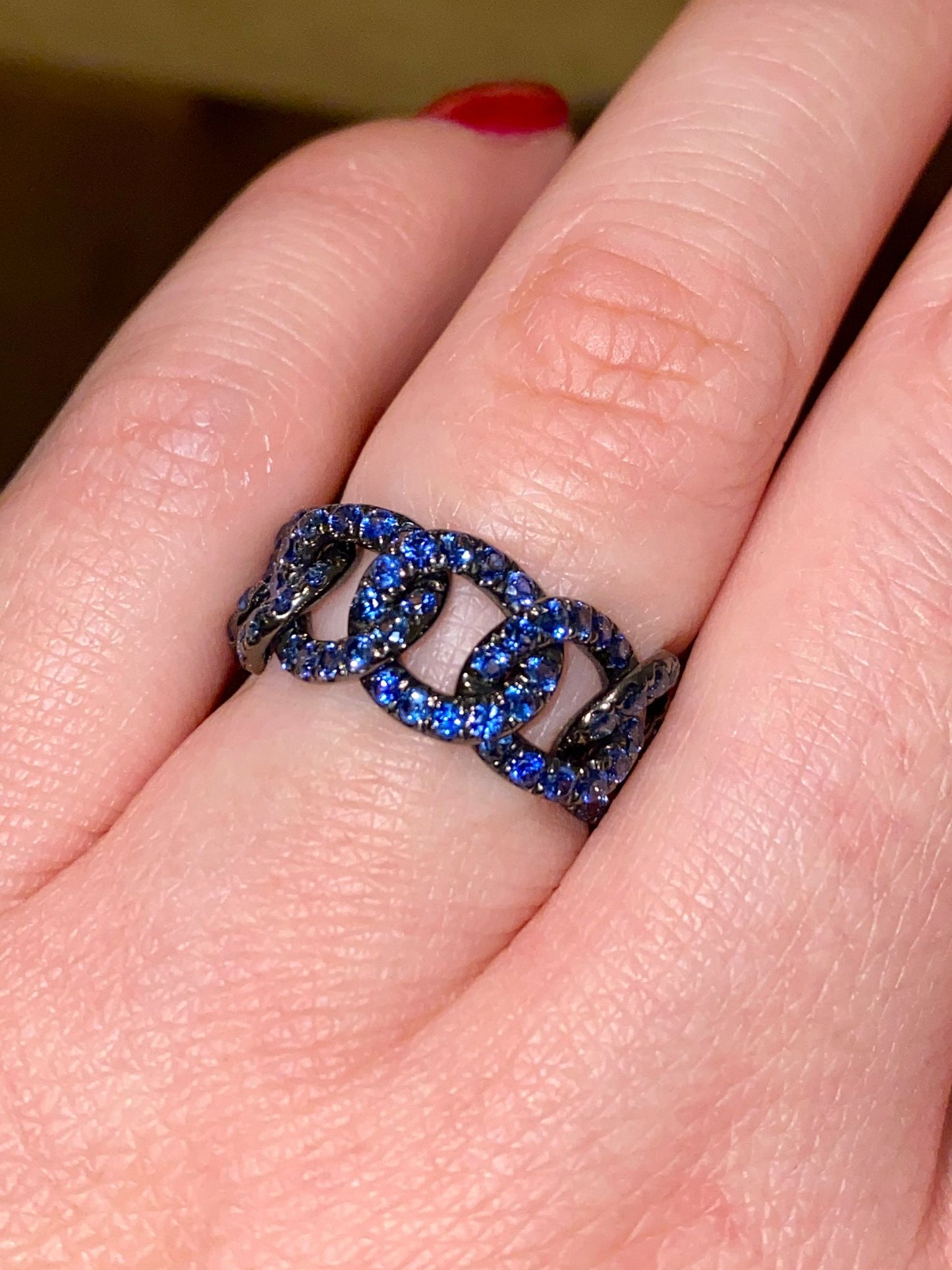 1.97CT natural blue sapphire soft chain ring in sterling silver