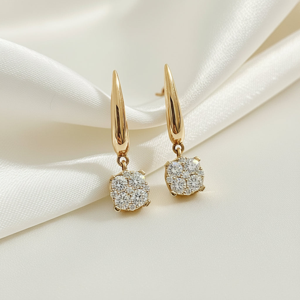 18K solid yellow gold natural diamond earring post