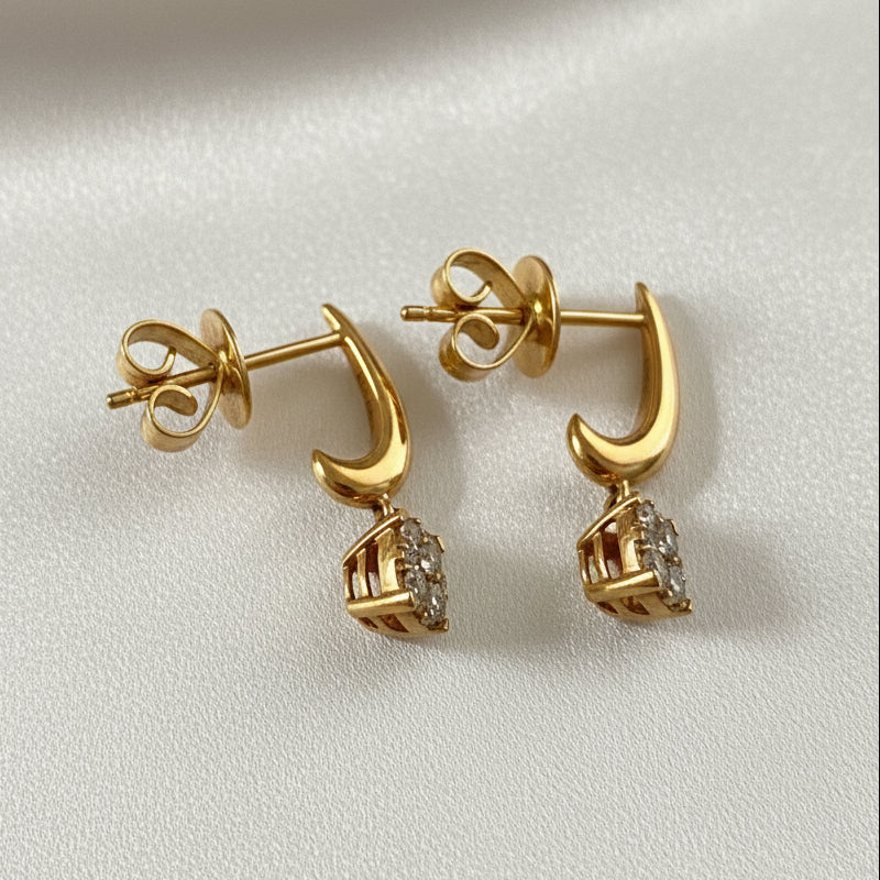 18K solid yellow gold natural diamond earring post