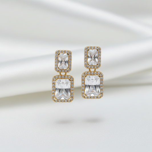18K solid yellow gold natural diamond and rock crystal earrings
