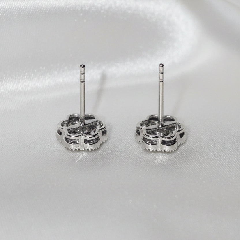 14 karat solid gold periwinkle diamond floral earring studs