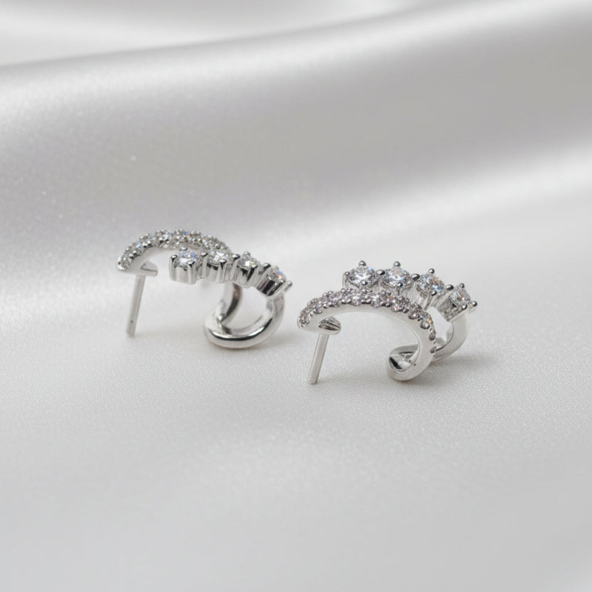 14 karat solid gold natural diamond double hoop earrings