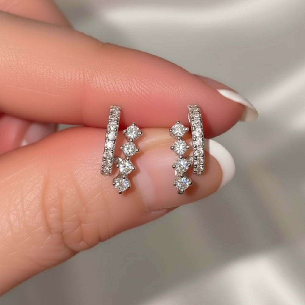 14 karat solid gold natural diamond double hoop earrings