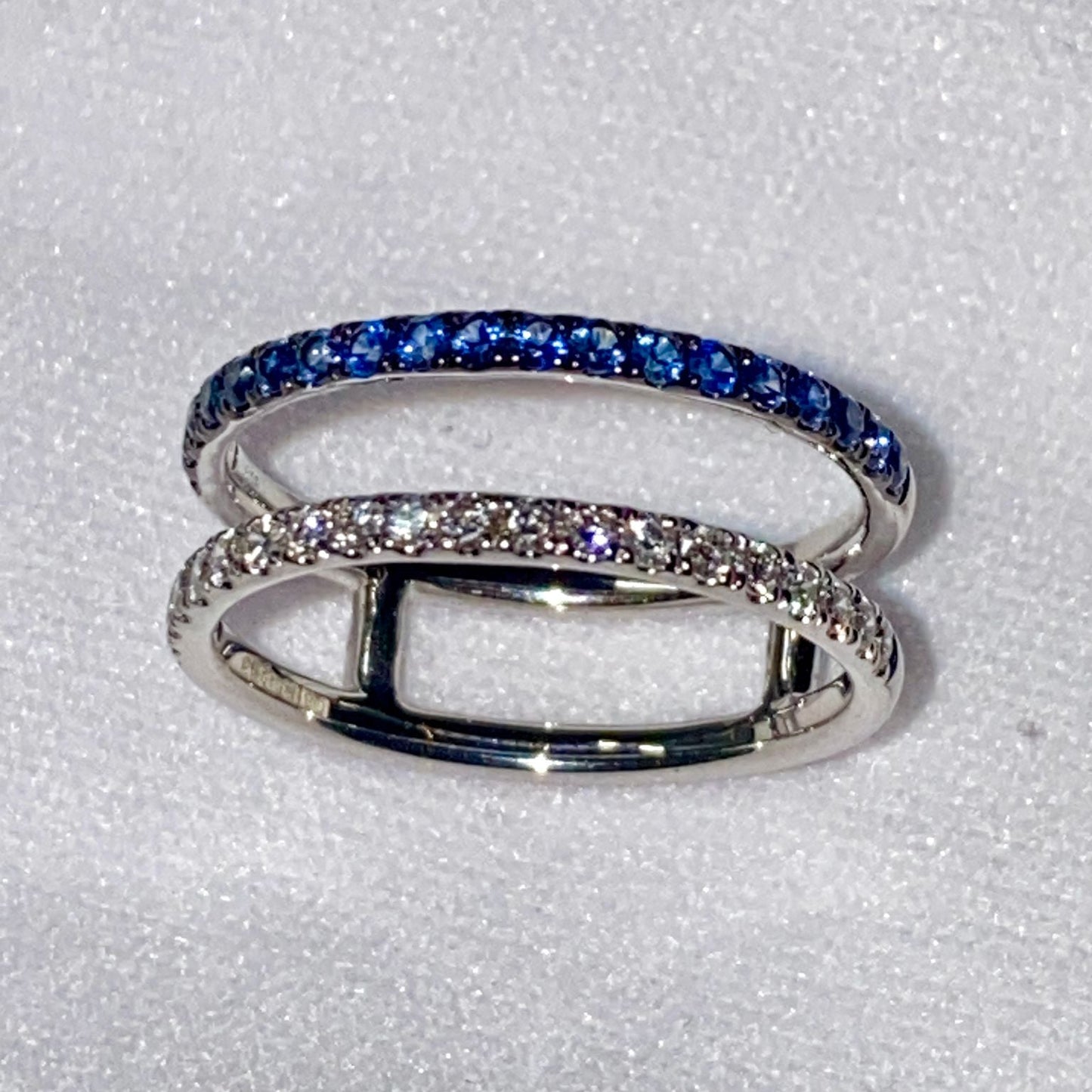 Anello a doppia fila con diamanti naturali e zaffiri blu in argento sterling (misura regolabile)
