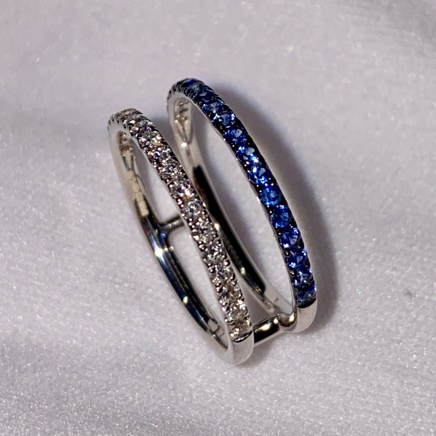 Anello a doppia fila con diamanti naturali e zaffiri blu in argento sterling (misura regolabile)