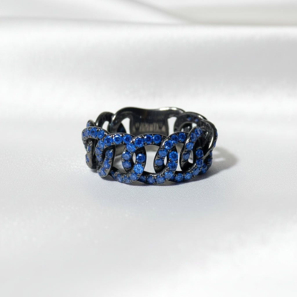 1.97CT natural blue sapphire soft chain ring in sterling silver