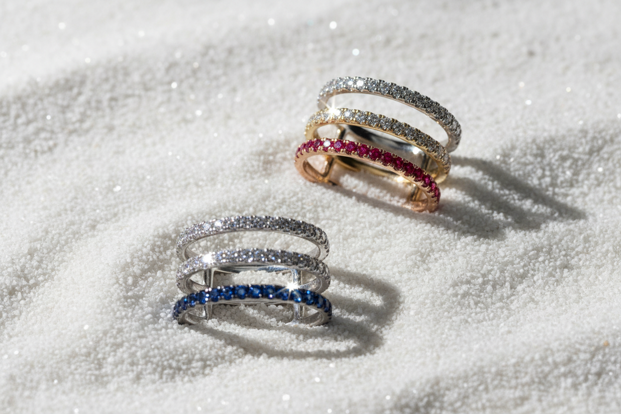 Anello in oro massiccio 14 carati con diamanti naturali e rubini (misura regolabile)