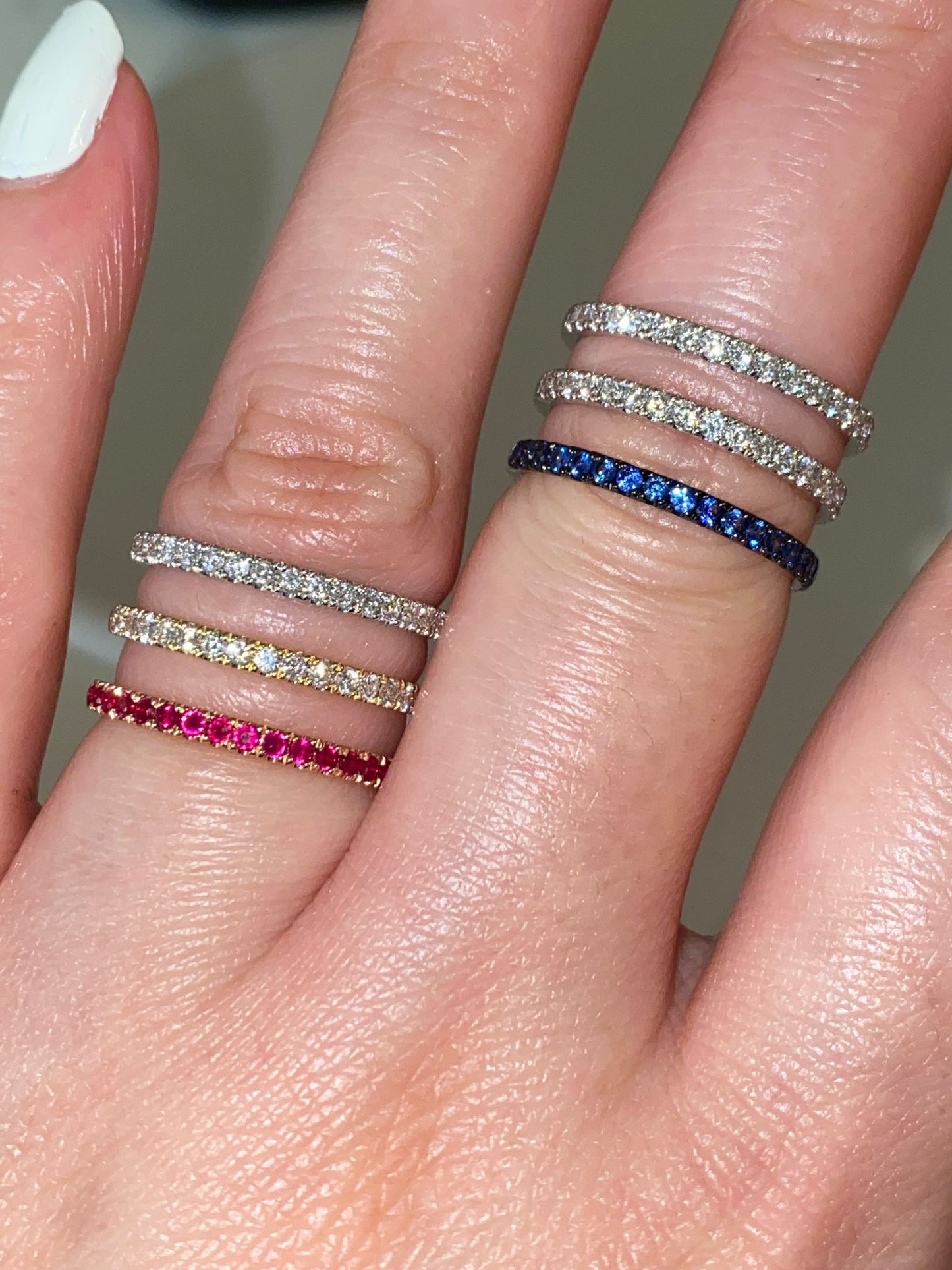 Anello in argento sterling con diamanti naturali e zaffiro blu (misura regolabile)