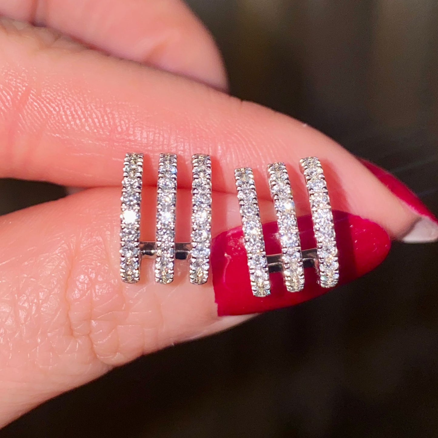 18k gold natural diamond row earring posts