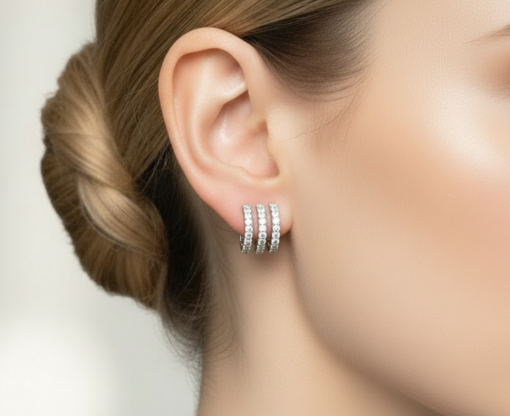 18k gold natural diamond row earring posts