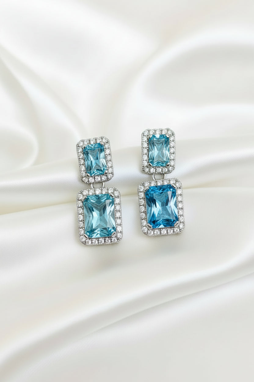 18k solid gold natural diamond and blue topaz earring posts