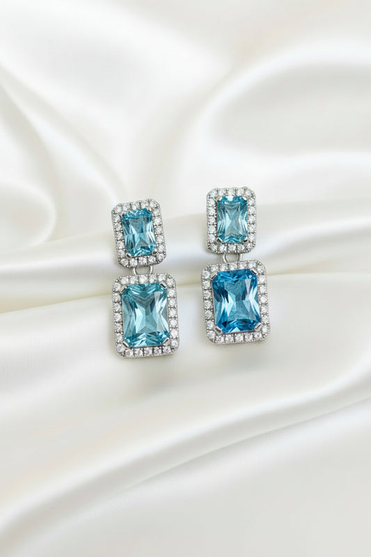 18k solid gold natural diamond and blue topaz earring posts