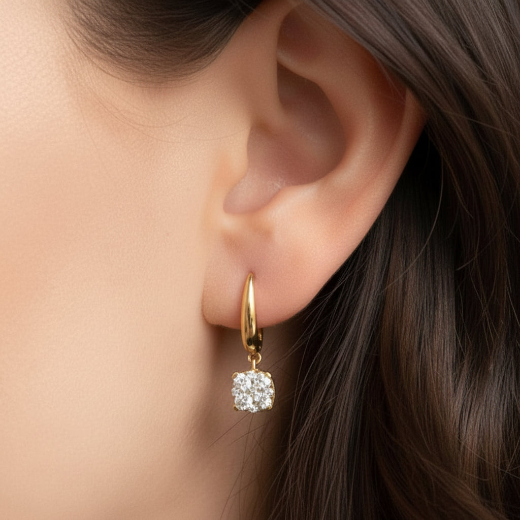 18K solid yellow gold natural diamond earring post