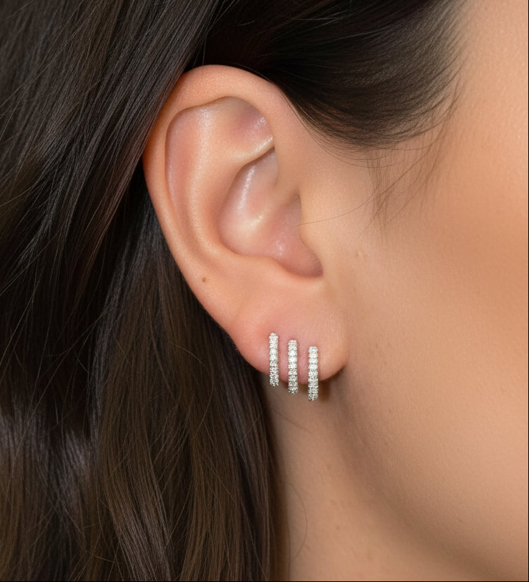 18k solid gold natural diamond multi-row earring posts