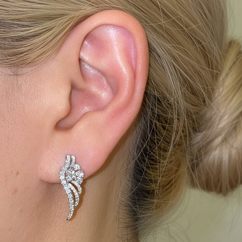 14 karat solid gold 0.90 CT natural diamond wing earring posts