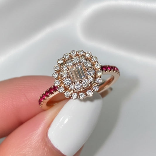 Anello in oro massiccio 18 carati con diamanti naturali e rubini/zaffiri