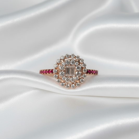 Anello in oro massiccio 18 carati con diamanti naturali e rubini/zaffiri