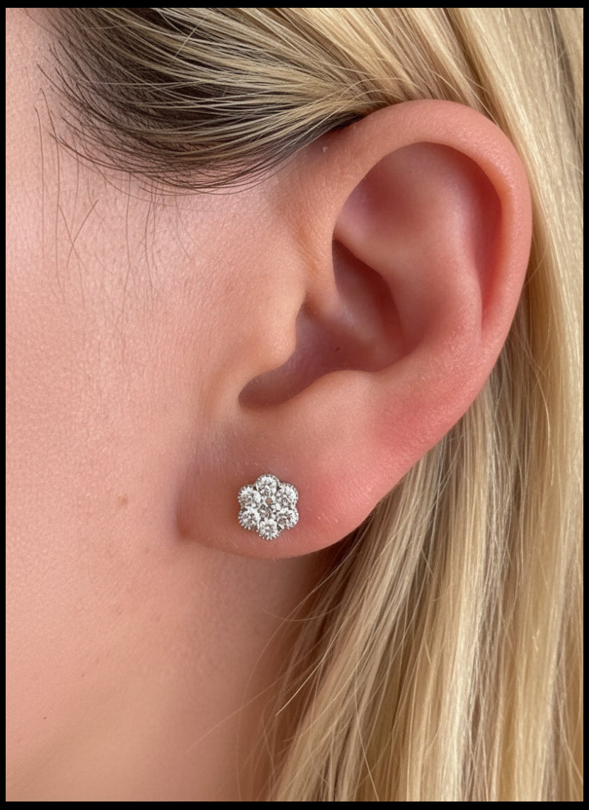 14 karat solid gold periwinkle diamond floral earring studs