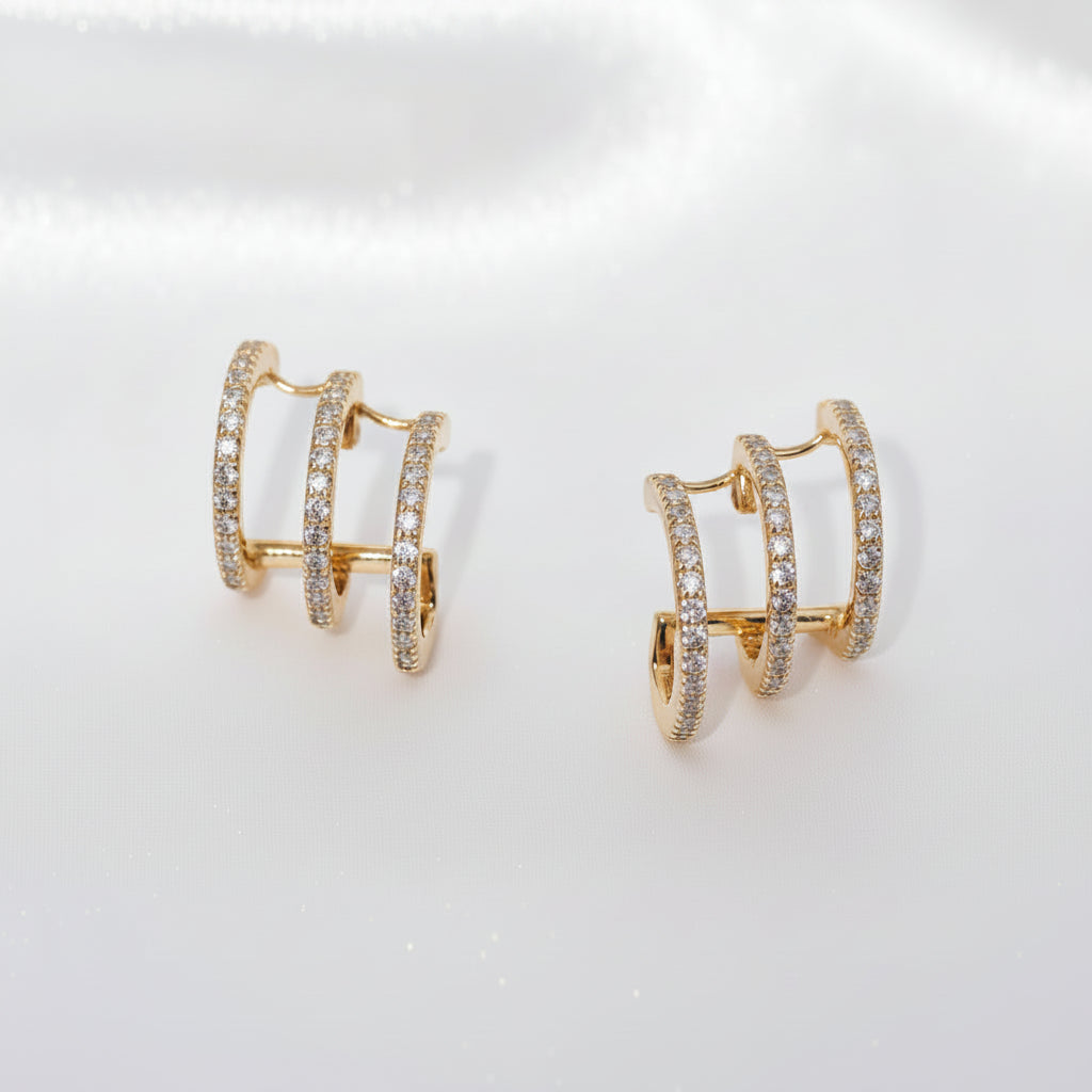 14 karat solid gold natural diamond earrings