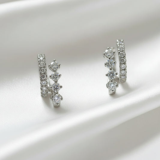 14 karat solid gold natural diamond double hoop earrings