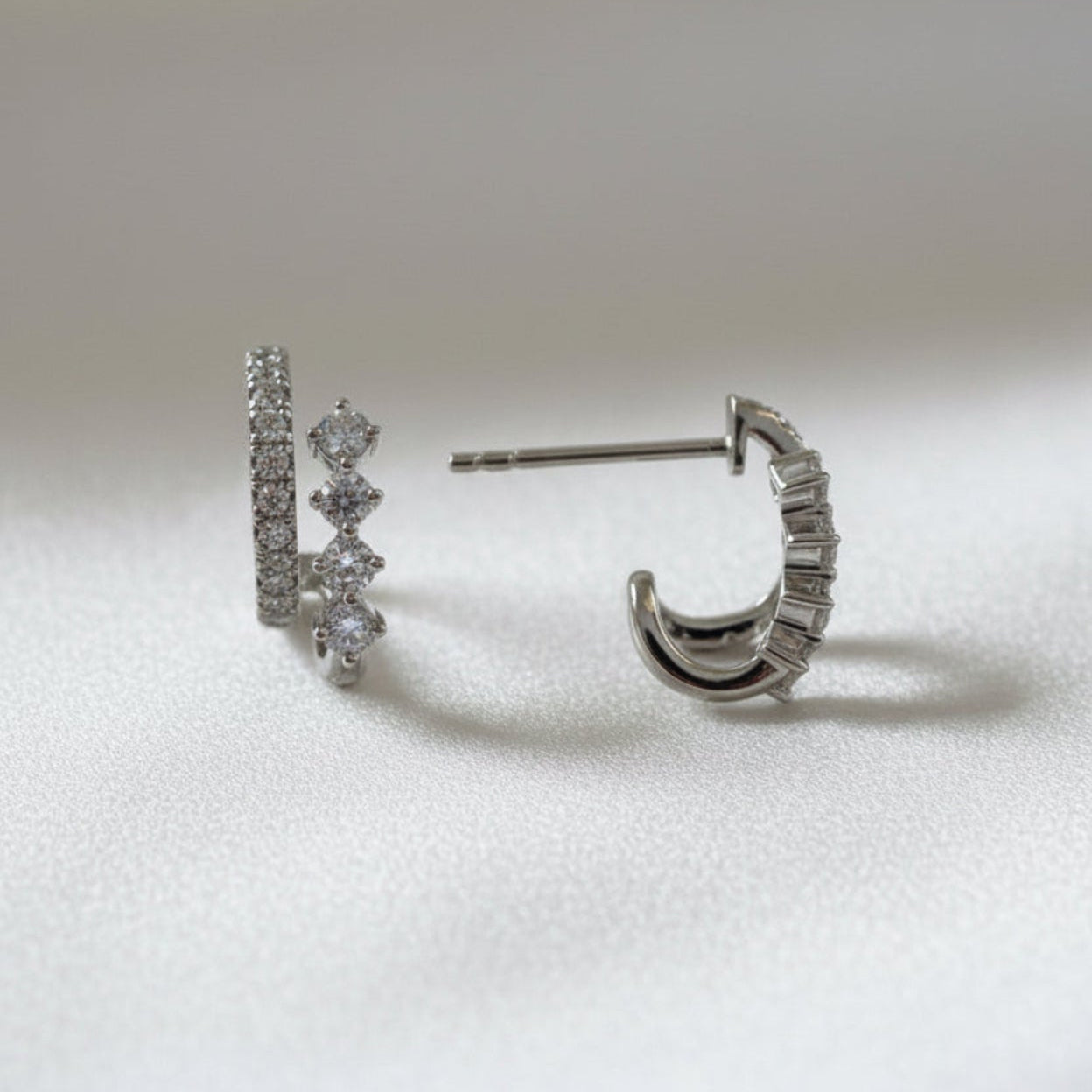 14 karat solid gold natural diamond double hoop earrings
