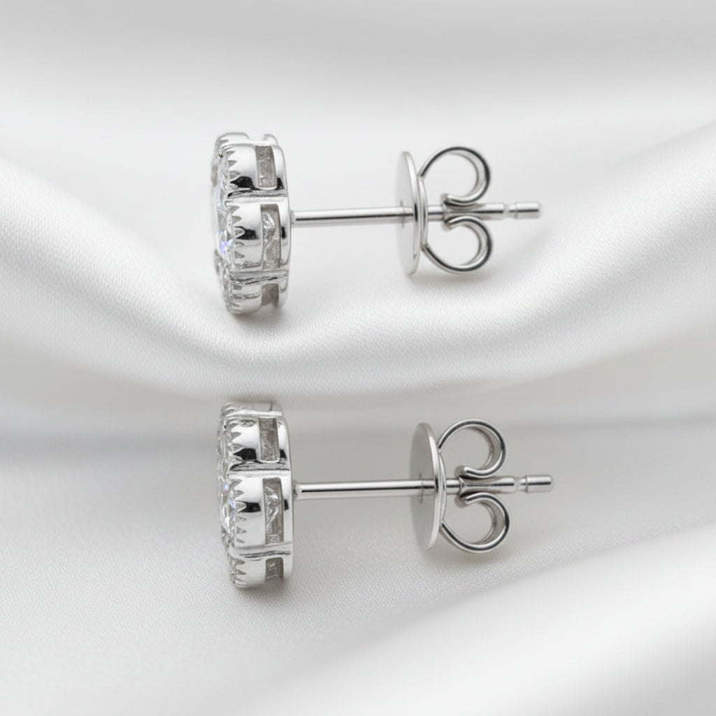14 karat solid gold periwinkle diamond floral earring studs