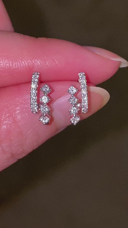14 karat solid gold natural diamond double hoop earrings