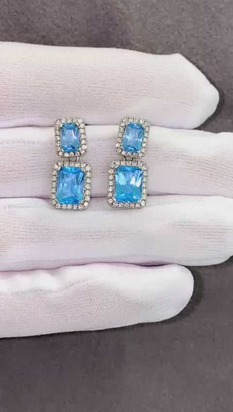 18k solid gold natural VS/ G diamond and blue topaz earrings