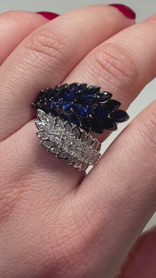 One and only natural diamond and sapphire ring in 18k gold