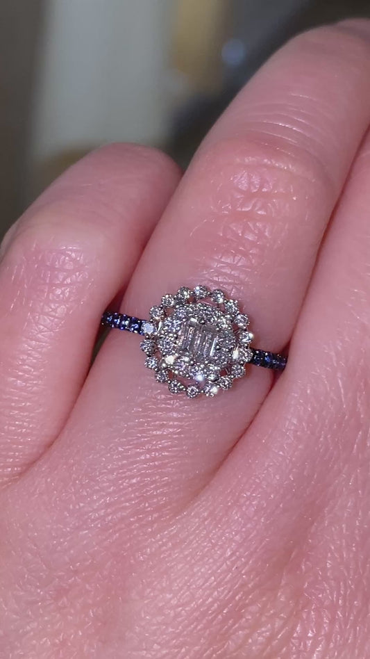 Anello in oro massiccio 18 carati con diamanti naturali e rubini/zaffiri