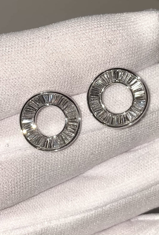 18k solid gold channel set tapper diamond circle earrings (Size 13mm)