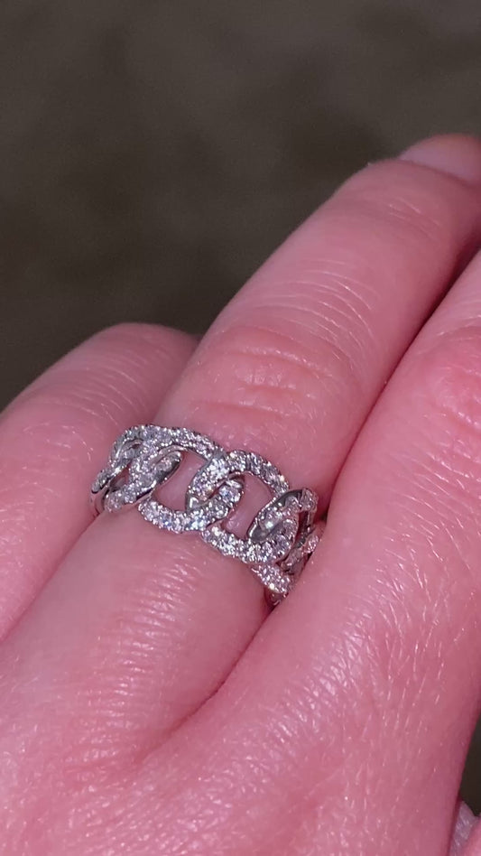 Ensemble de deux bagues : Bague chaîne en platine et diamant naturel, Bague en argent sterling et saphir naturel (ajustable)